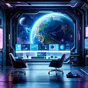 (futuristic:1.48) Digital Workspace With Image, There