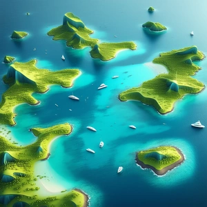 Nature Diagram Style: Aerial View Of Coastal Islands With Image, There