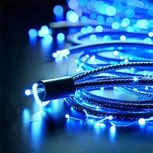 Close-up Of Fiber Optic Cables With Close-up Blue