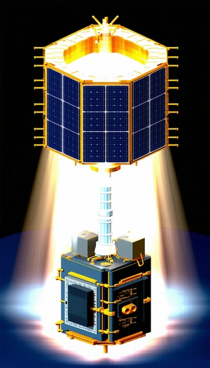 A Small Satellite On A Stand, With A Solar Panel On Top