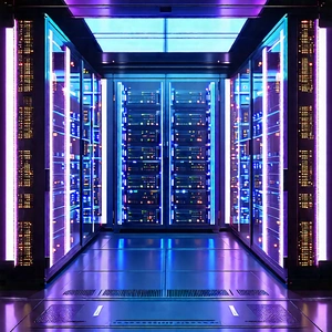 Server Rack With Holographic Projection With Large, Blue-lit