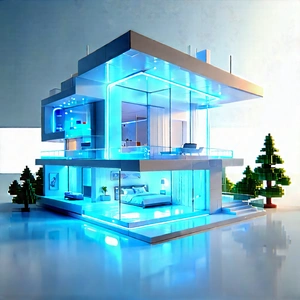 Futuristic Smart Home With Futuristic, Blue-lit