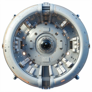 The Image Is A 3d Model Of A Space Station, Showcasing Its Interior