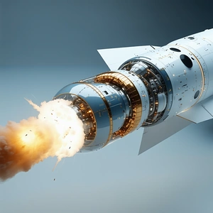 A Rocket Is Shown In A Close-up View, With Its Engine And Exhaust Visible