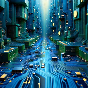 Circuit Board With Data Streams With Image, There
