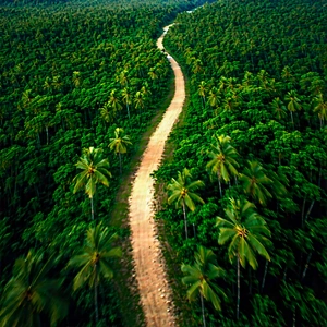 Nature Aerial Photography: Path through tropical jungle