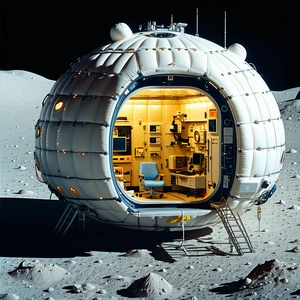 A Small, White, Round Spacecraft With A Hatch Door Open