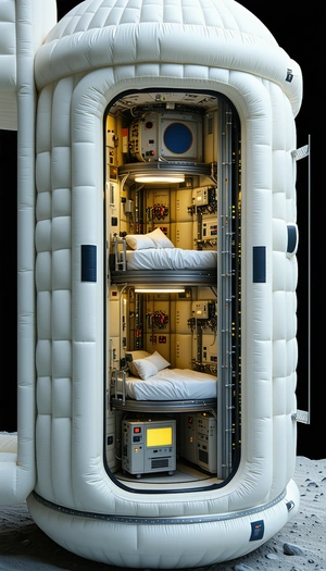 A Futuristic Space Station With A Bedroom And A Control Room