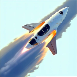 A White Jet Is Flying Through The Sky, Leaving A Trail Of Smoke Behind It