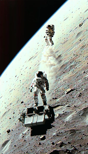 In The Image, Two Astronauts Are Standing On The Moon, Wearing Their Space Suits