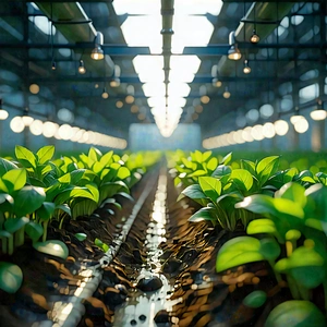 Agricultural Technology In Manufacturing Facility With Large Greenhouse