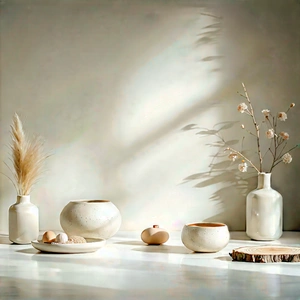 Abstract Product Photography: Minimalist Arrangement With Subtle Texture With White Table