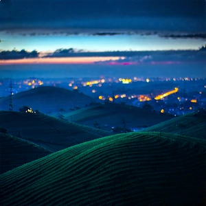 Nature Infographic Style: Rolling Hills During Night With Nighttime View