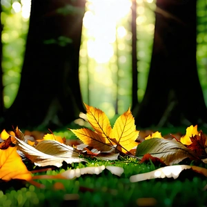 Nature Cinema 4D: Autumn leaves in sunlit clearing