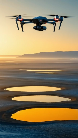 A Large Drone Flying Over A Sandy Beach