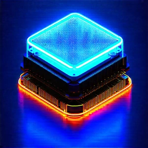 Quantum Computer With Neon Accents With Blue Yellow