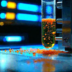 Tech Macro Photography: Entertainment Technology In (modern:1.49) Laboratory With Vial Filled