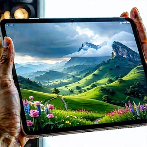 Tablet with (digital:1.18) artwork