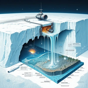 A Large Iceberg With A Train Traveling Through It
