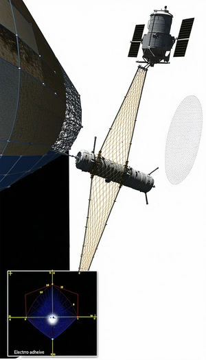 A Large Spacecraft Is Docked With A Smaller Spacecraft, Which Is Connected To A Large Satellite