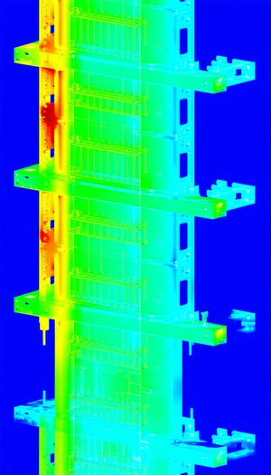 A Large, Multi-storied Building Is Shown In A Blue-green Hue