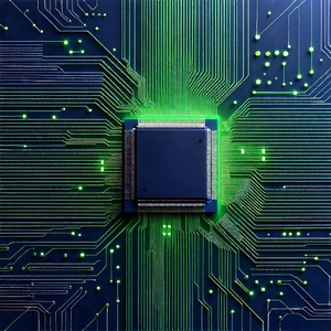 Tech Etching: Microchip with data streams