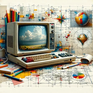 Tech Lithograph: Educational Technology In (design:1.23) Studio With Painting Computer