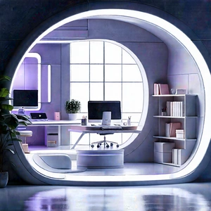 (futuristic:1.36) Tech Startup Office With Image, There