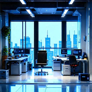 Futuristic Tech Startup Office With Large Office