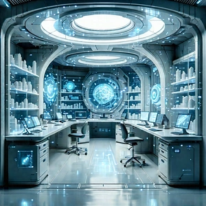 Futuristic Research Laboratory With Image, There