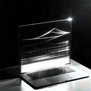 Tech Charcoal Drawing: Laptop with glowing screen