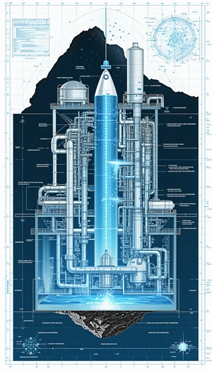 A Blue And White Drawing Of A Rocket Ship Is Shown