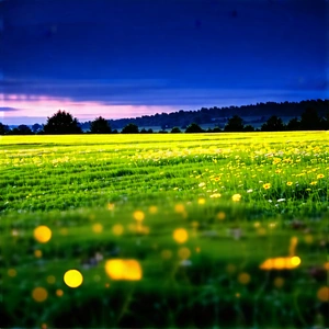 Nature Graphic Design: Meadow During Night With Lush Green