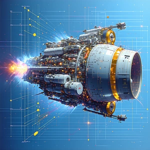 The Image Is A Futuristic Illustration Of A Spacecraft, Possibly A Rocket Or A Space Shuttle