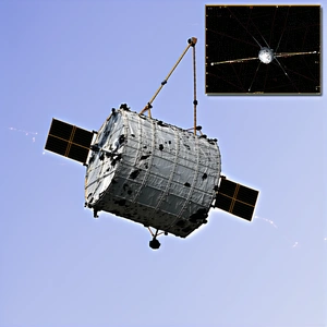 A Large Satellite Is Being Lifted Into The Sky By A Crane