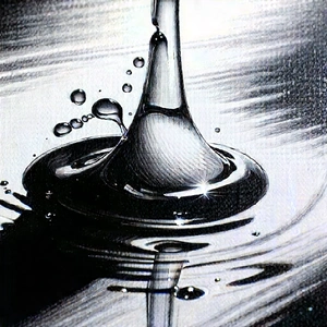 Abstract Charcoal Drawing: Macro View Of Liquid Interface With Close-up Drop