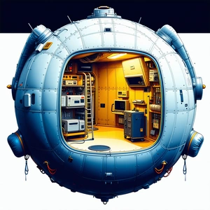 In The Image, There Is A Large Blue Sphere With A Hatch On The Side