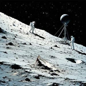 In The Image, There Are Three Astronauts On The Moon, Standing On A Rocky Surface