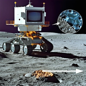 A White Rover Is Parked On The Moon, With A Television Monitor On Top Of It