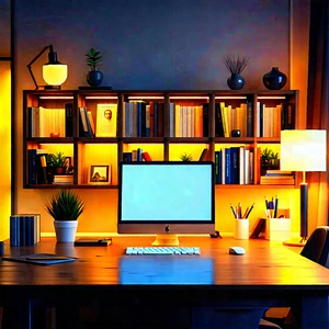 Lifestyle Commercial Photography: Home Office With Warm Lighting With Computer Desk