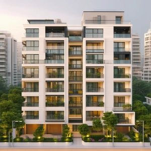 Urban Digital Art: Modern Apartment Complex With (minimalist:1.38) Design With Large White