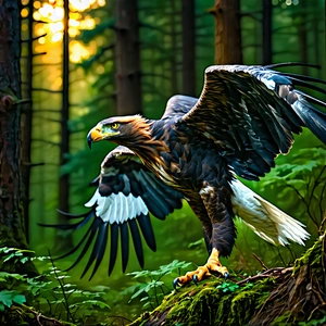 Nature Octane Render: Eagle In Forest Environment With Large Bird,