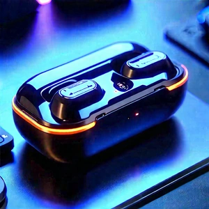 Wireless Earbuds With User Interface With Black Orange