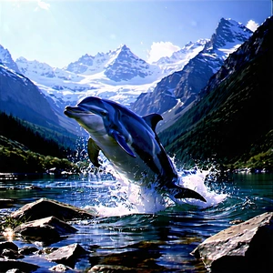 Nature Advertising Photography: Dolphin In (mountain:1.35) Terrain With Dolphin Seen
