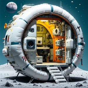 A Large, White, Inflatable Space Station With A Dome-shaped Structure