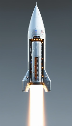 A Rocket Ship Is Shown In A Close-up View, With Its Engine And Boosters Clearly Visible