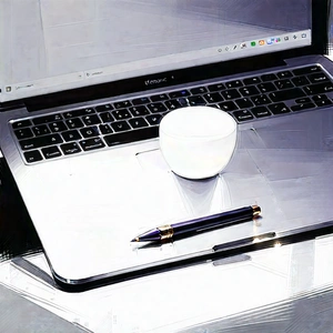 Laptop With Digital Artwork With Laptop Computer