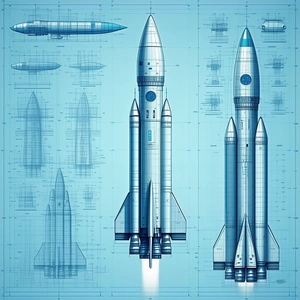 A Blue And White Space Shuttle Is Shown In A Drawing, With A Smaller Space Shuttle Next To It