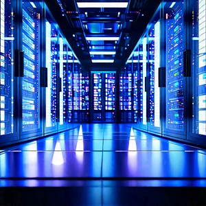 Futuristic Server Room With Large, Blue-lit
