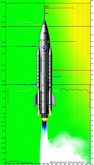 A Rocket Is Shown In A Green Background, With A Red Line Coming Out Of The Bottom Of The Rocket